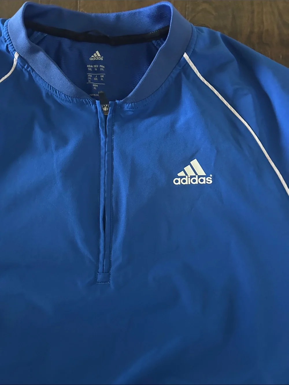 adidas Blue Short Sleeve Athletic Half-Zip Top with White Trim